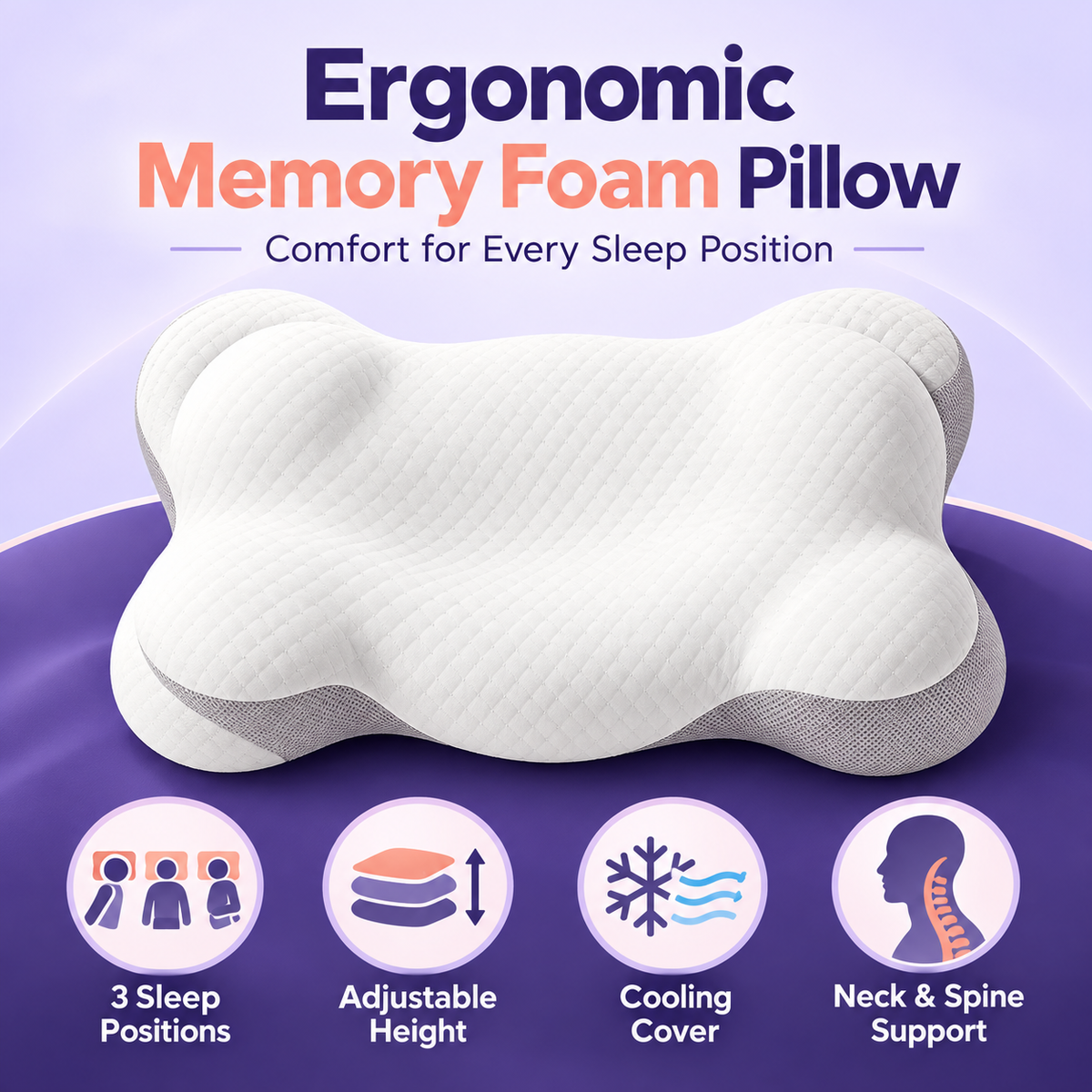 Orthopedic Memory Foam Neck Pillow for Side & Back Sleepers