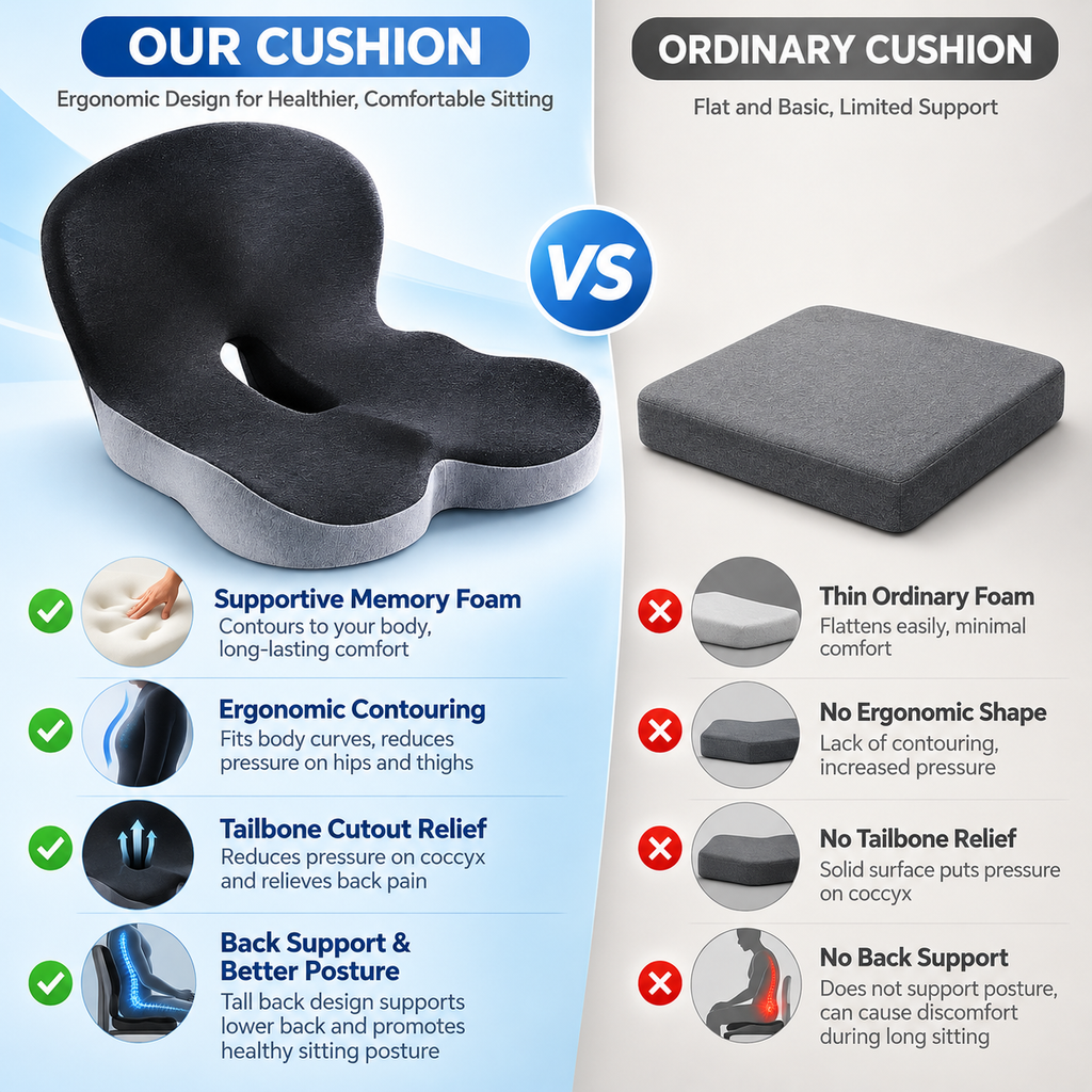 Ergonomic Memory Foam Seat Cushion for Lower Back Comfort