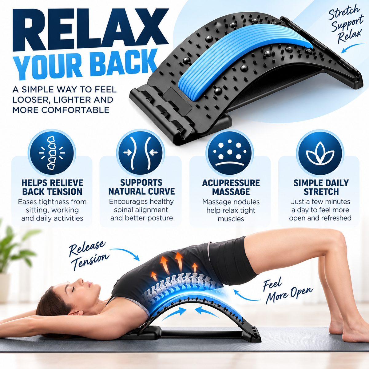Back Stretcher for Posture & Lower Back Relief