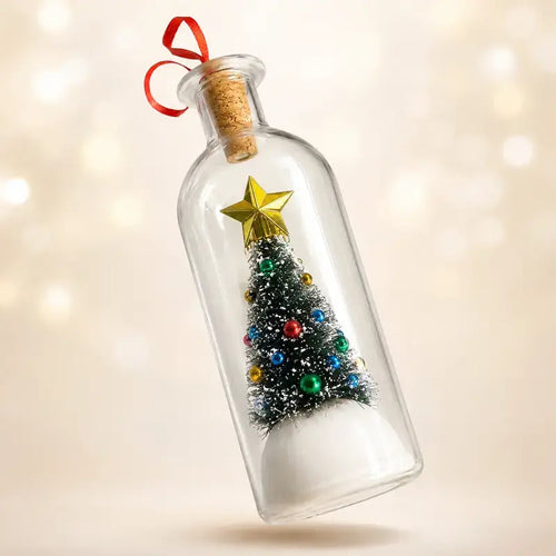 Recordable Christmas Message in a Bottle Ornament with mini tree and gold star